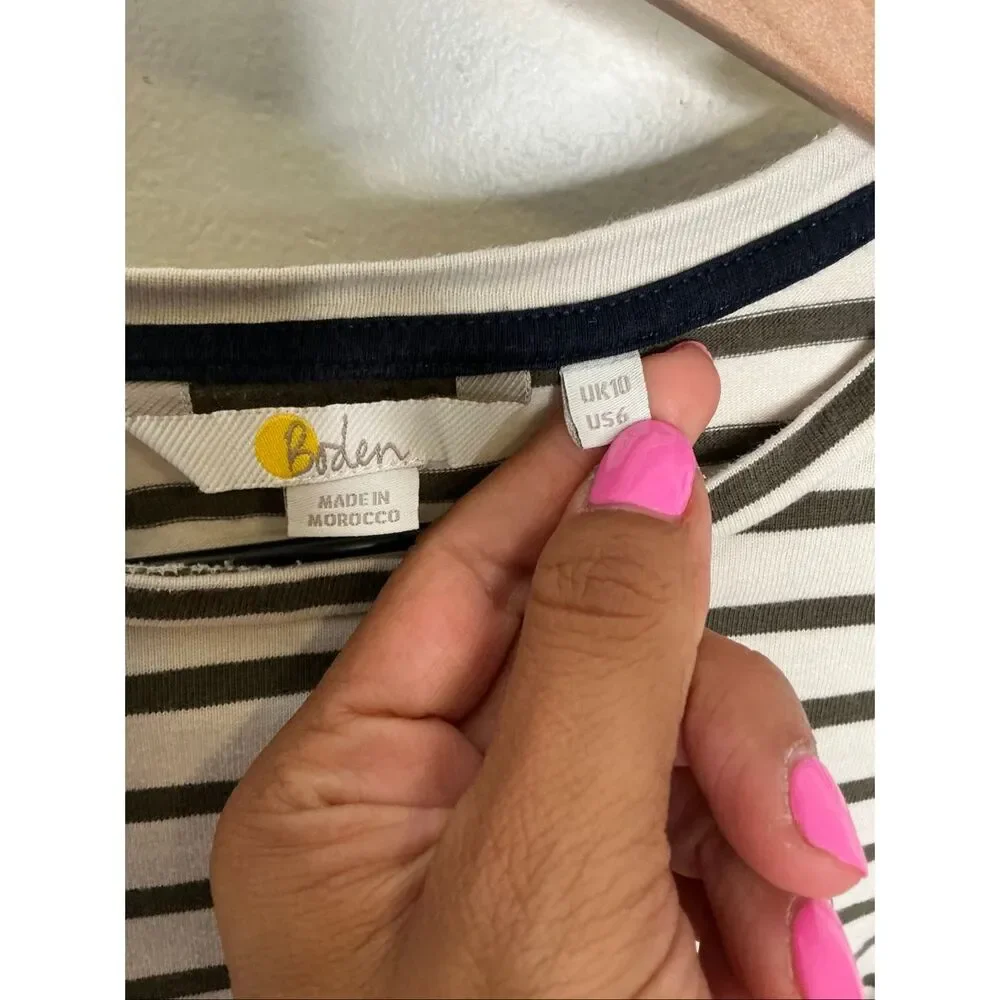 Boden Imogene Breton Stripe Top | White and Green in 6